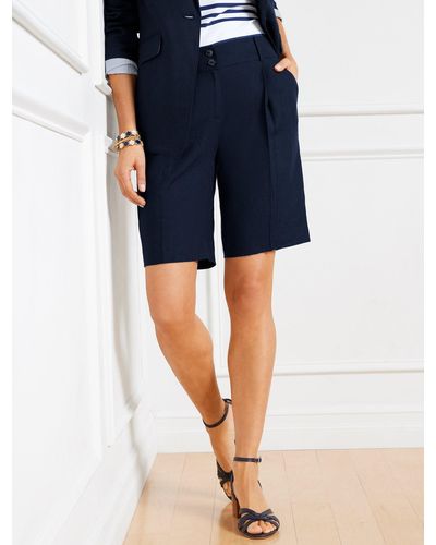 Talbots Pleated Linen Shorts - Blue