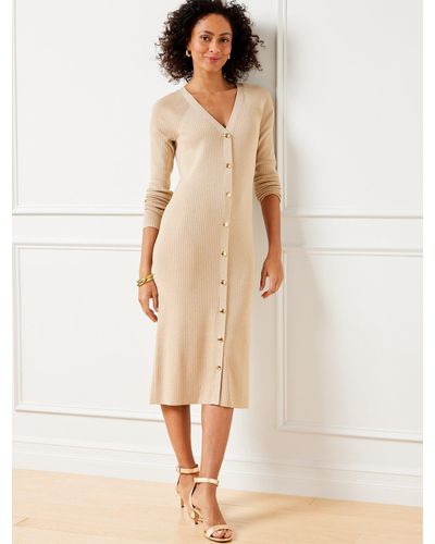 Talbots Button Front Ribbed Sweater Dress - Natural