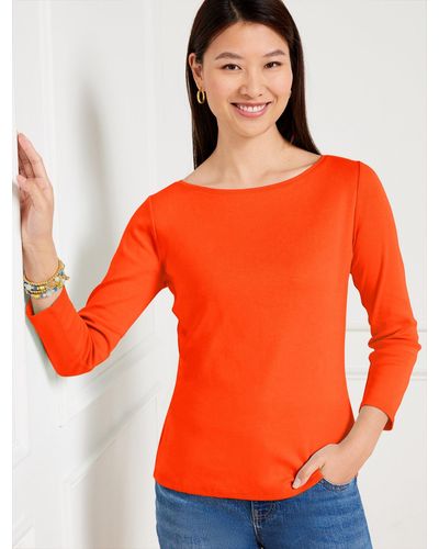 Talbots Solid Pima Bateau Neck T-shirt - Orange