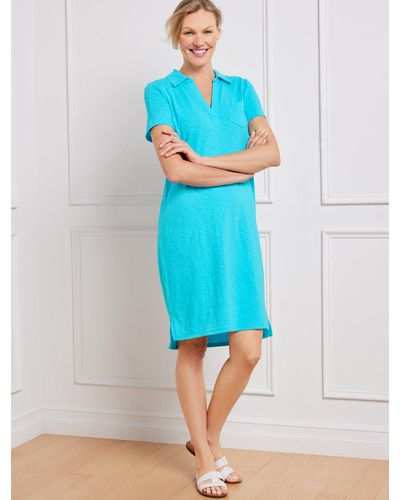 Talbots Supersoft Slub Short Sleeve Polo Dress - Blue