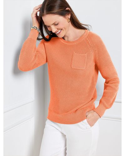 Talbots Patch Pocket Crewneck Sweater - Orange