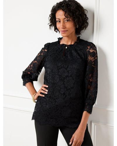 Talbots Ruffle Neck Lace Top - Black