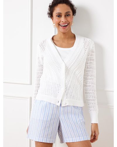 Talbots Pointelle Knit V-neck Cardigan Sweater - White