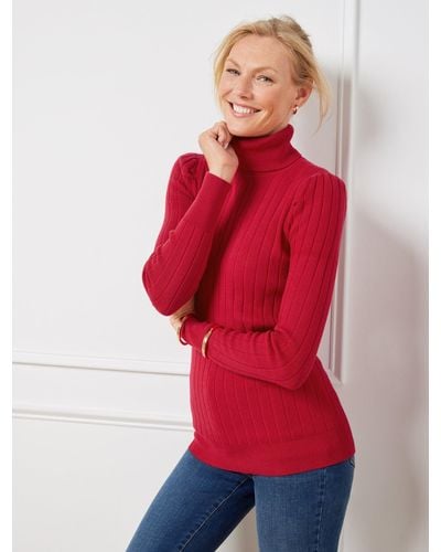 Talbots Puff Sleeve Ribbed Turtleneck Jumper - Red