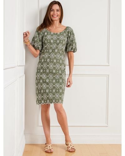 Talbots Puff Sleeve Embroidered Shift Dress - Multicolor