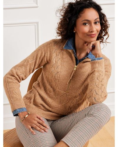 Talbots Cable Knit Zip Collar Sweater - Brown