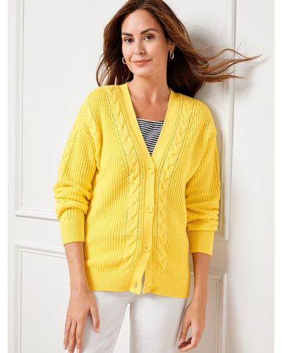Talbots Cable Knit V-neck Cardigan Sweater - Yellow