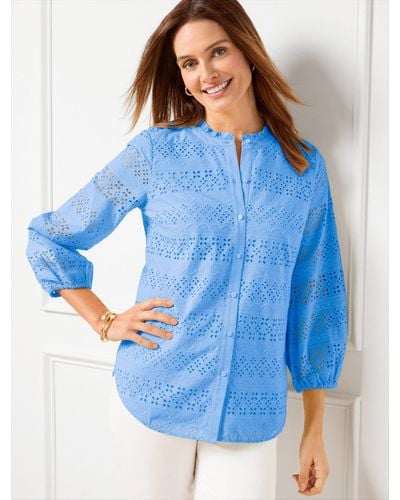 Talbots Eyelet Button Front Top - Blue