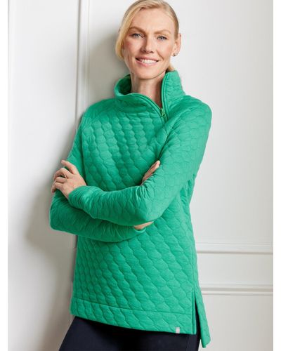 Talbots Asymmetrical Zip Quilted Pullover Sweater - Green