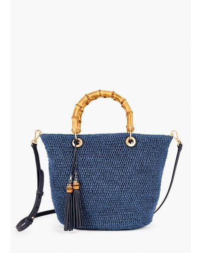 Talbots Bamboo Handle Straw Tote - Blue