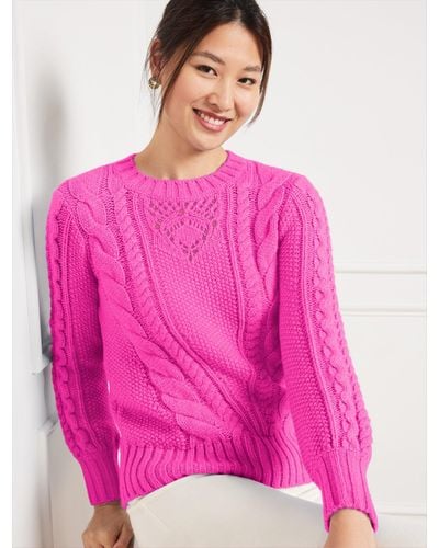 Talbots Balloon Sleeve Cable Knit Sweater - Pink
