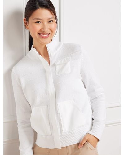 Talbots Cable Knit Travel Sweater Jacket - White