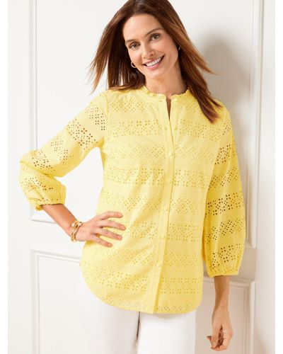 Talbots Eyelet Button Front Top - Yellow