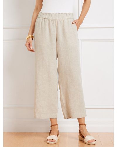 Talbots Nantucket Washed Linen Wide Leg Crop Trousers - Natural