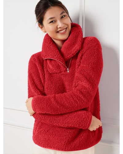 Talbots Ultra Plush Sherpa Fleece Shawl Zip Pullover Jumper - Red
