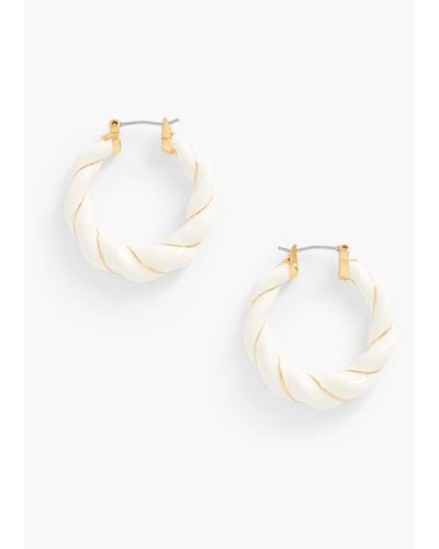 Talbots Twisted Enamel Hoop Earrings - White
