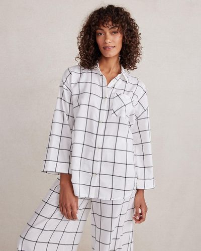 Talbots Ecoverotm Flannel Windowpane Pyjama Shirt - White