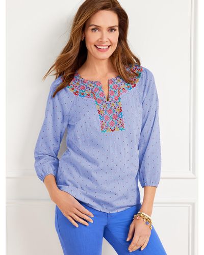 Talbots Embroidered Chambray Blouse - Blue