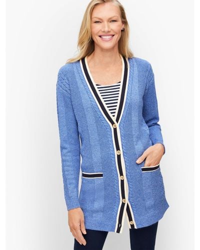 Talbots Cable Knit Cardigan Sweater - Blue