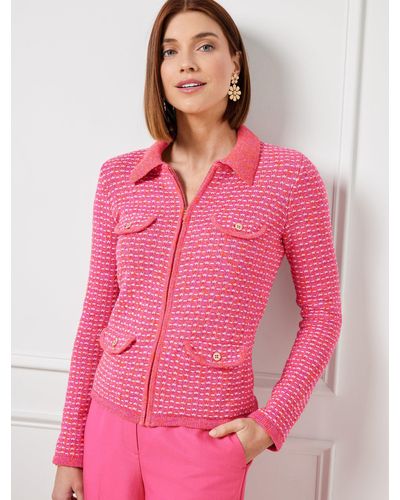 Talbots Collared Zip Cardigan Sweater - Pink
