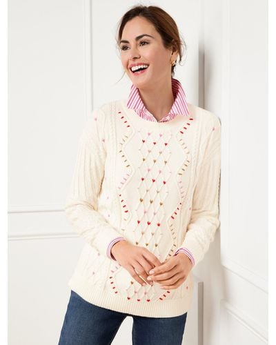 Talbots Whipstitch Hearts Cable Knit Jumper - Natural