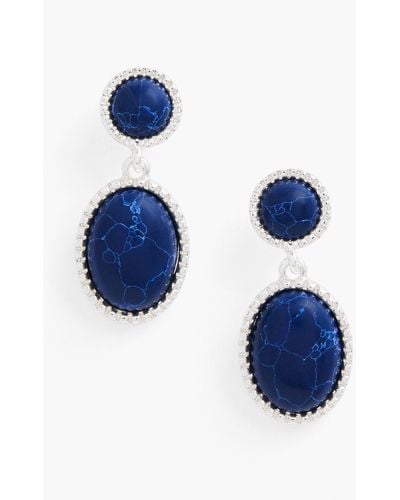 Talbots Bezel Set Oval Drop Earrings - Blue
