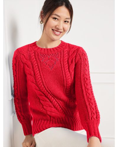 Talbots Balloon Sleeve Cable Knit Sweater - Red