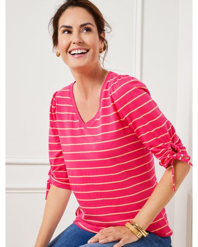 Talbots Tie Sleeve V-neck T-shirt - Pink