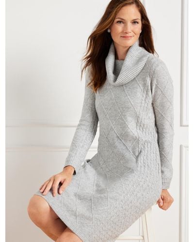 Talbots Cable Knit Cowl-neck Sweater Dress - Gray