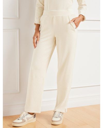 Talbots Ribbed Velour Wide Leg Trousers - Natural