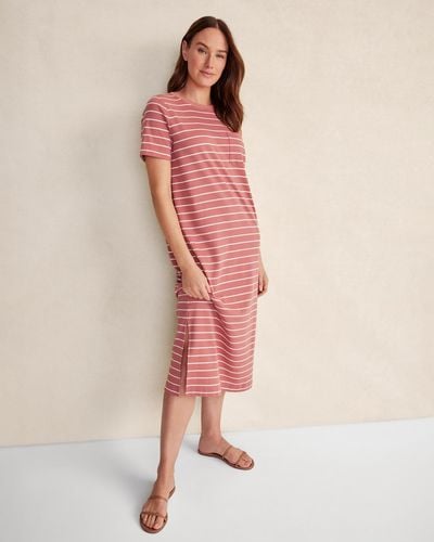 Talbots Organic Cotton Interlock Striped T-shirt Dress - Pink