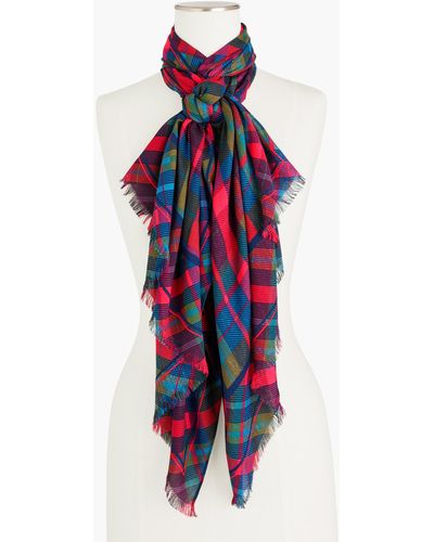Talbots Lovely Plaid Oblong Scarf - Red