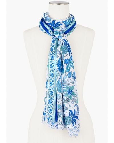 Talbots Whimsical Floral Oblong Scarf - Blue