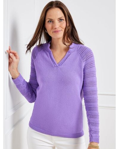 Talbots Crochet Split Neck Jumper - Purple