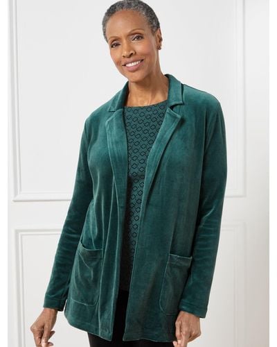 Talbots Luxe Velour Notch Collar Cardigan Sweater - Green