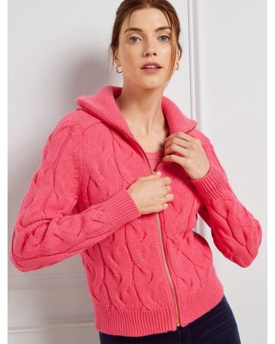 Talbots Cable Knit Zip Front Cardigan Jumper - Pink