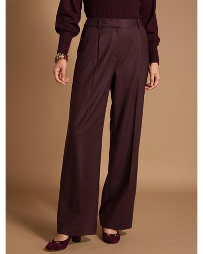 Talbots Luxe Italian Stretch Flannel Wide Leg Trousers - Brown