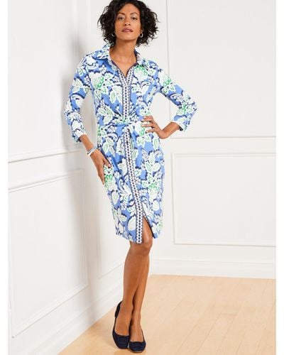 Talbots Women's Plus Size Blue/White Floral Stretch Knit Dress Sz