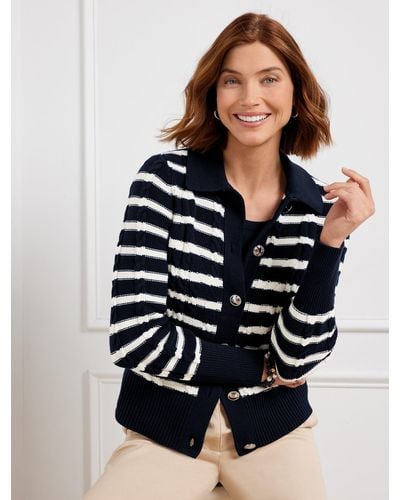 Talbots Cable Knit Collared Cardigan Sweater - Blue
