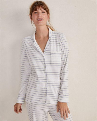 Talbots Organic Cotton Jersey Striped Pyjama Shirt - White