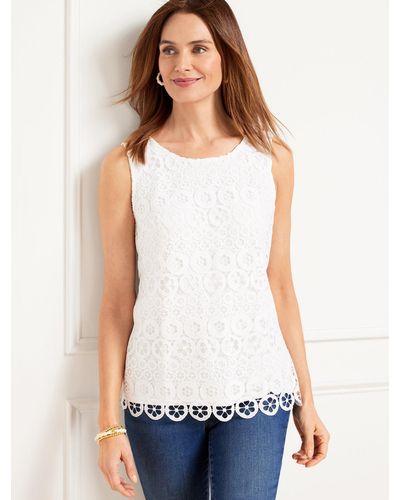 Talbots Lace Trim Knit Sleeveless Shell Top - White