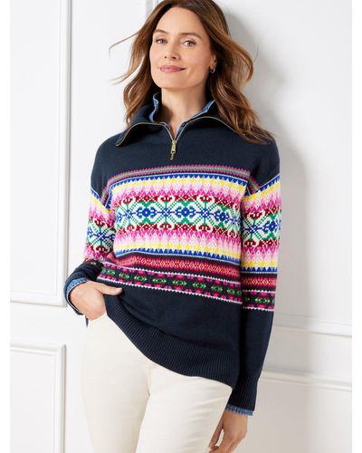 Talbots Half-zip Mockneck Sweater - Blue