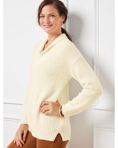 Talbots Shawl Collar Shaker Stitch Pullover Sweater - Natural