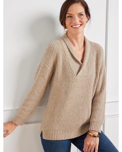 Talbots Shawl Collar Shaker Stitch Pullover Sweater - Natural