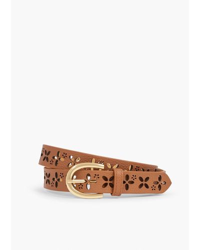 Talbots Perforated Floral Leather Belt - White