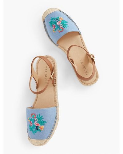 Talbots Izzy D'orsay Embroidered Chambray Espadrille Sandals - Blue