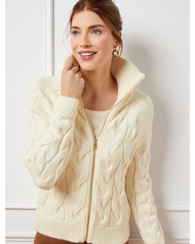 Talbots Cable Knit Zip Front Cardigan Sweater - Natural