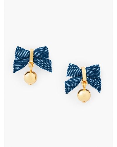 Talbots Chambray Bow Earrings - Blue