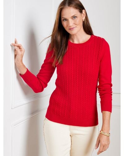 Talbots Allover Cable Crewneck Sweater - Red