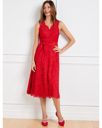 Talbots Lace Sleeveless Fit & Flare Dress - Red